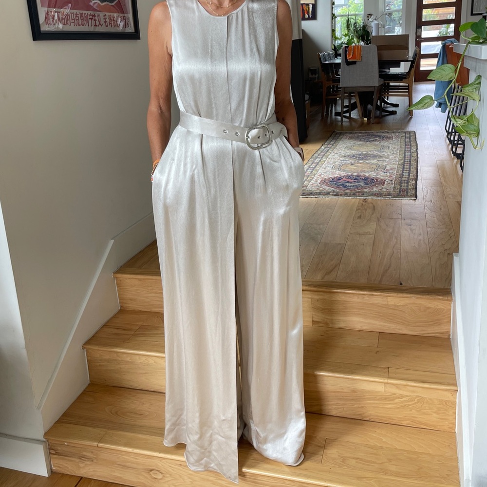 Chic Silver Belted Jumpsuit
